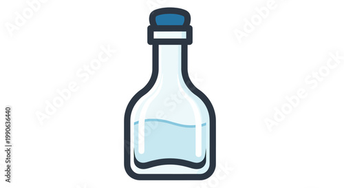 Simple illustration of a transparent bottle with blue liquid and a blue cap