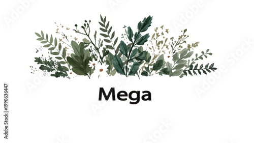 Botanical Beauty: A tranquil watercolor painting showcases an elegant display of leaves, representing a harmony of the botanical world and minimalist aesthetics. 