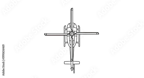Top-down line drawing of a helicopter with distinct rotor blades and tail rotor