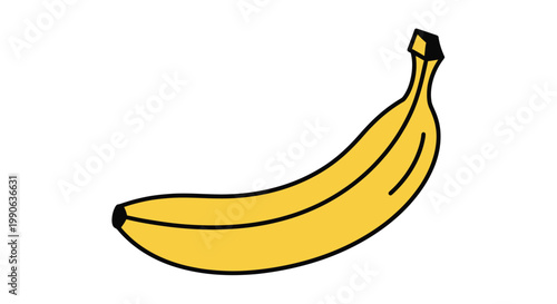 A simple yellow banana with black outline against a white background