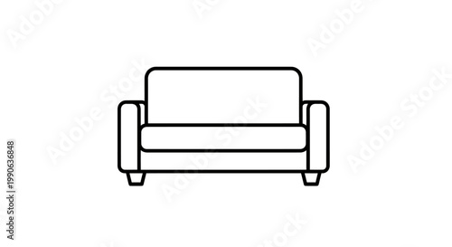 Minimalist line art of a simple two-seater sofa with rounded edges and block legs