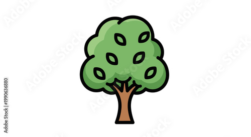A simple green tree icon with a brown trunk and black outline