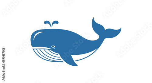 Stylized blue whale spouting water on a white background