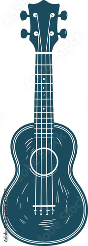 Teal blue ukulele with four strings and tuning pegs musical instrument