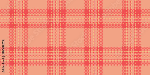Front vector pattern fabric, linen texture background textile. Silky seamless check tartan plaid in orange and red colors.