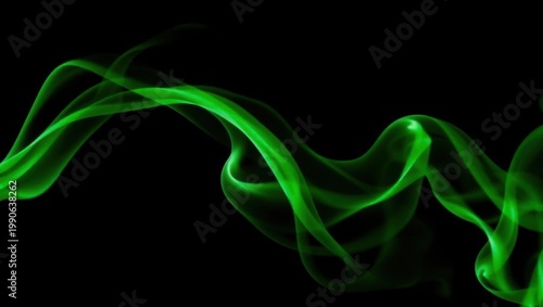 Green smoke waves flow across a dark background in a mesmerizing display