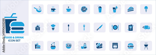 Minimal Food and Drink Icons Pack, Handcrafted Restaurant and Beverage Symbols Collection, Clean Modern Kitchen Illustration Set on Transparent Background