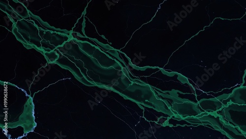Glowing green lightning illuminates a dark mysterious night atmosphere with Nature