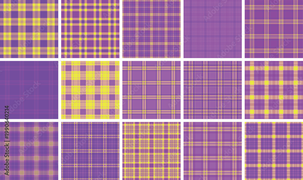 Fototapeta premium Plaid pattern set created for independent ateliers and custom fashion lines. Seamless vectors perfect for garments, scarves, accessories, and digital mockups.
