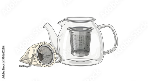 Tea infuser and glass teapot, brewing tea leaves