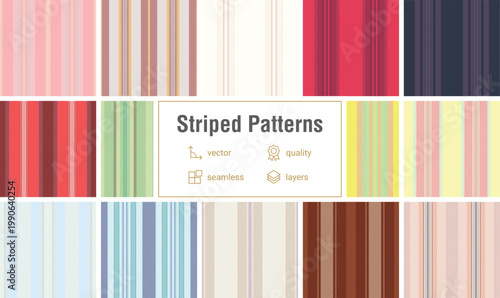 Striped pattern bundle for seasonal accessories. Suitable for hats, scarves, and small home decor items. Seamless vectors align perfectly.