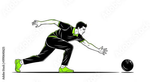 A man in a dynamic pose throwing a bowling ball with focus