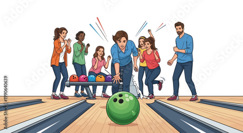 A group of friends enjoying a fun game of bowling together