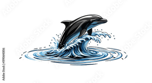 A playful dolphin jumping out of the ocean waves in a beautiful display