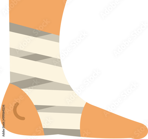 Human foot and ankle wrapped in medical bandage for injury support