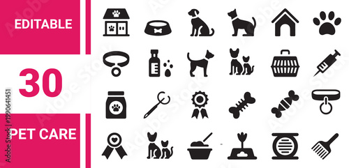 Pets icon set. Animal care and vet clinic symbol. Vector illustration.
