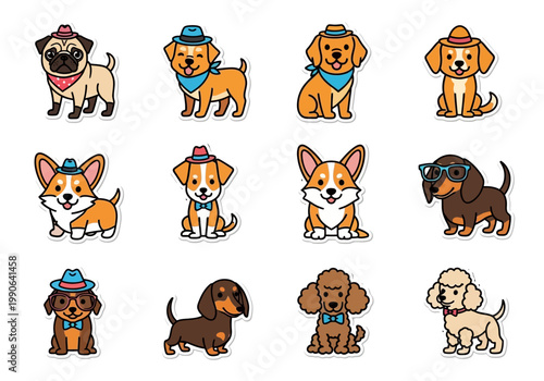 Cute cartoon dogs in hats.