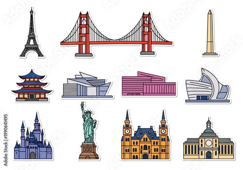 Famous landmarks of the world icons.