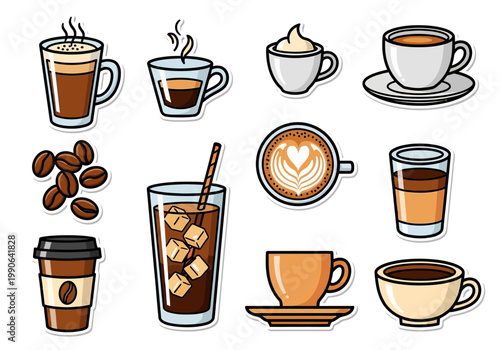 Variety of Coffee Cups and Drinks.