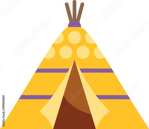 Yellow teepee with polka dots and stripes creating a whimsical camping shelter