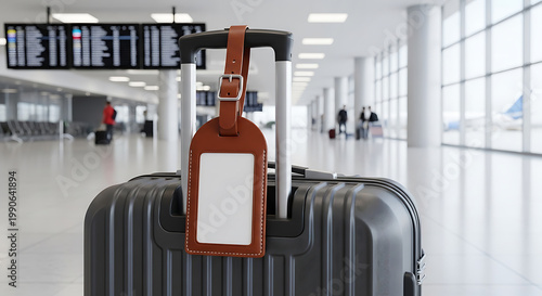 Luggage tag mockup with brown leather strap, blank spaces for text mockup, blank spaces for text