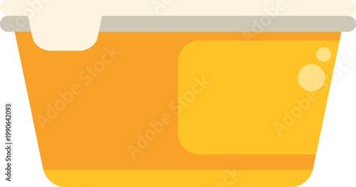 Yellow rectangular plastic tub holding a dairy or food product, isolated