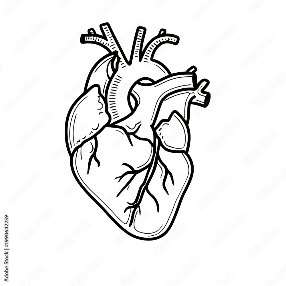 Obraz premium Anatomical Human Heart Vector Line Art Illustration
