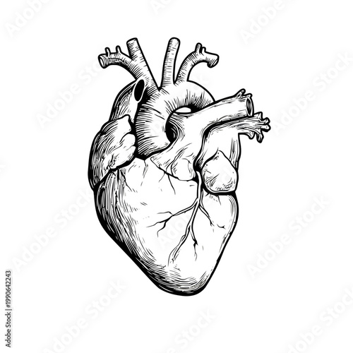 Vintage engraving style human heart anatomical vector illustration