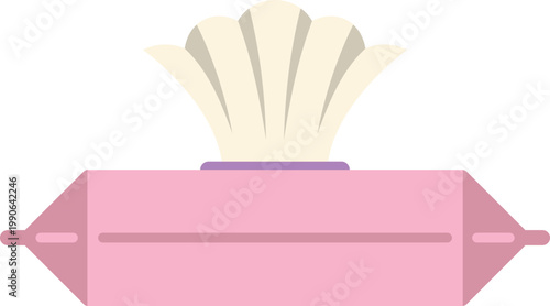 Pink package of wet wipes with one tissue pulled out against a white background