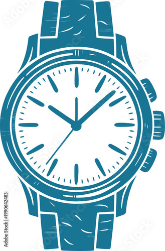 Blue analog wristwatch with leather strap and chronograph dials analog watch