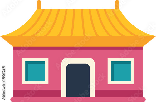 Asian traditional house building with curved roof representing oriental architecture