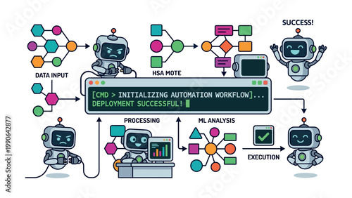 Robots successfully deploy automation workflow with data input and execution steps
