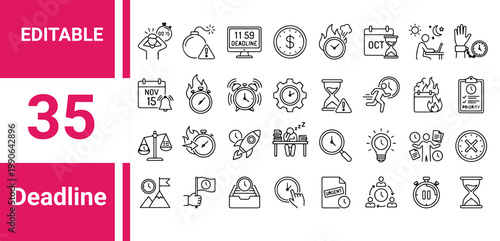 Deadline icon set. Editable line icons. Vector illustration.