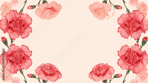 Pink Carnation Floral Border Frame for Mothers Day Greeting