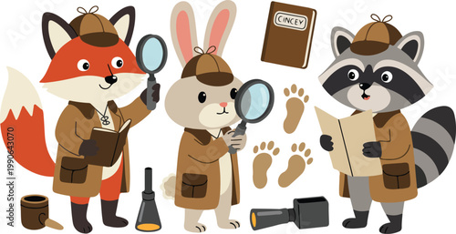 Whimsical woodland animal collection featuring a cute fox bear raccoon rabbit and hedgehog for children nursery decor and forest nature themed flat vector illustration design