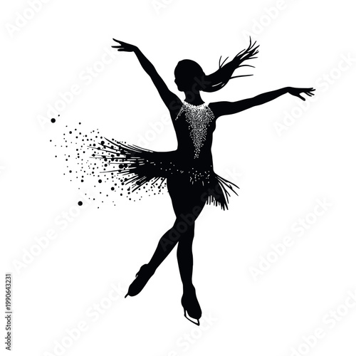 A graceful ice skater silhouette in motion, demonstrating elegance and poise. The skater's silhouette is captured mid-performance, showcasing fluid movements and a dynamic pose