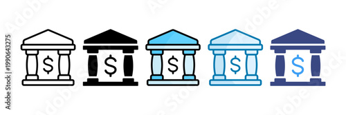 Bank Icon Set Multiple Style Collection