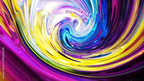 Colorful swirling vortex of yellow, blue, and pink tones, liquid abstract texture that spirals from center, concept of energy flow and imaginative movement