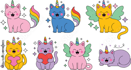 Cartoon retail store and shop facade collection featuring a popcorn cart gift box and colorful storefronts with striped awnings for small business and commercial street flat vector illustration