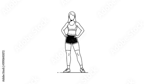 Line art fashion illustration of a woman in a bikini with fashion model fashion design illustration swimwear lingerie beachwear minimalist clothing portrait graceful artistic shoulders