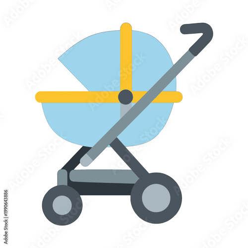 Baby Stroller Flat Icon with Yellow Crossbar Design