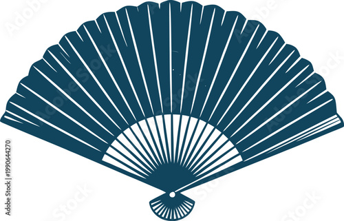 Blue traditional hand fan with intricate and wooden handle intricate wooden handle