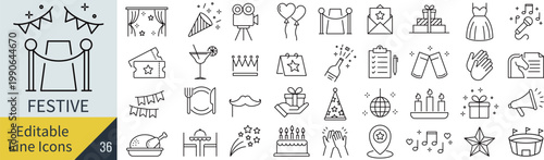 線の編集ができるお祭りに関するアイコンセット（アウトライン化していない）
