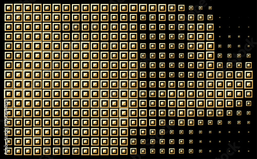 Golden 3d square halftone grid pattern.