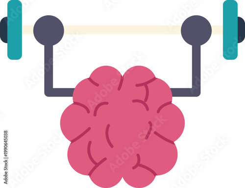 Brain lifting a barbell, illustrating mental workout, intellectual development, and cognitive training