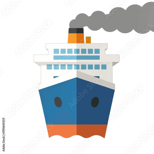 Cruise Ship Icon with Smokestack and Blue Hull