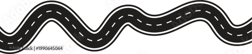 Curve highway roadway. Highway symbols. Top view on road map. Vector Curved road with white lines. Road isolated