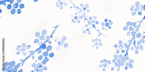 Delicate blue floral branches against a soft white background