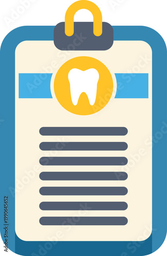 Dental record clipboard with a tooth icon on a document representing patient medical history