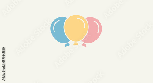 Three colorful balloons, representing celebration and joy, floating gently against a simple backdrop. They are symbols of happy moments and festivities. 